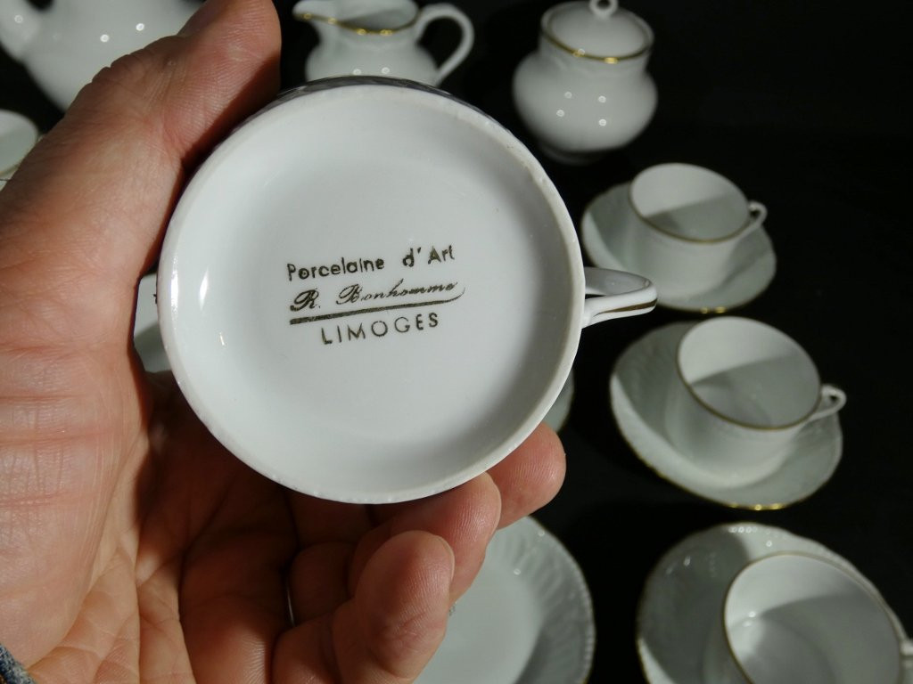 Limoges White And Gold Porcelain Tea Service For 12 People-photo-3