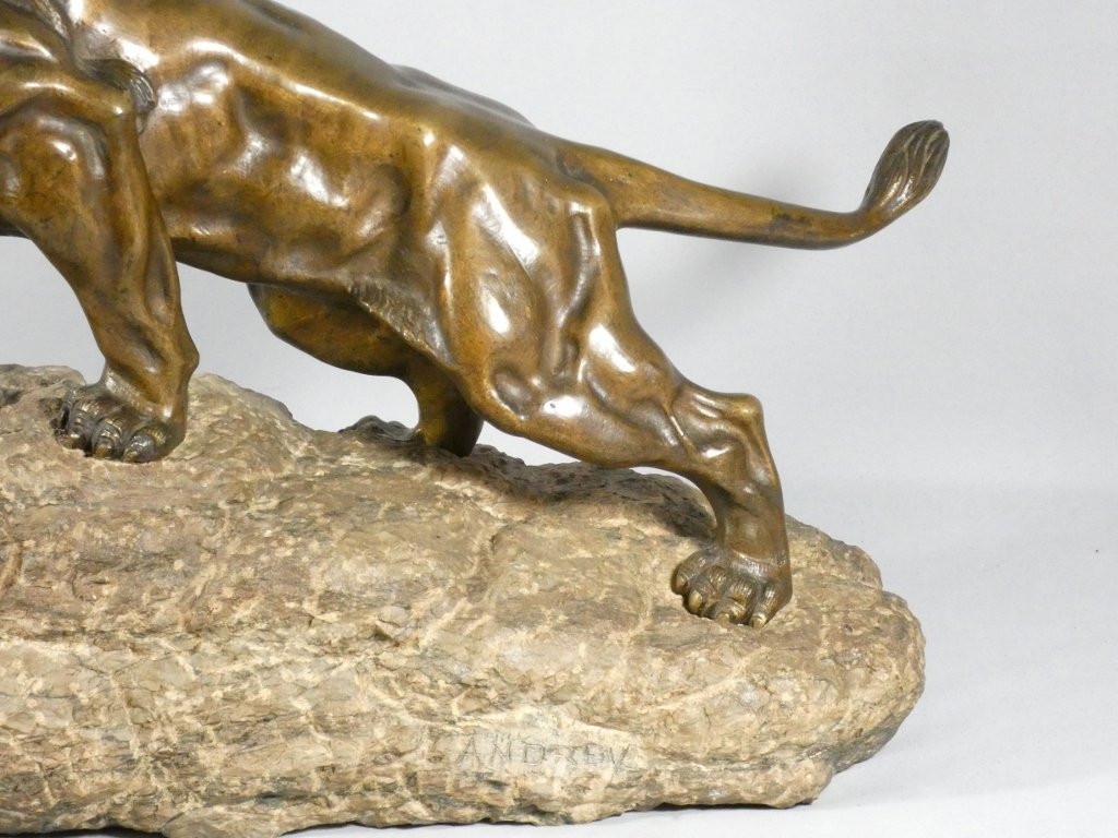 Roaring Lion, Animal Sculpture In Bronze And Pyrenees Marble, By James Andrey-photo-4