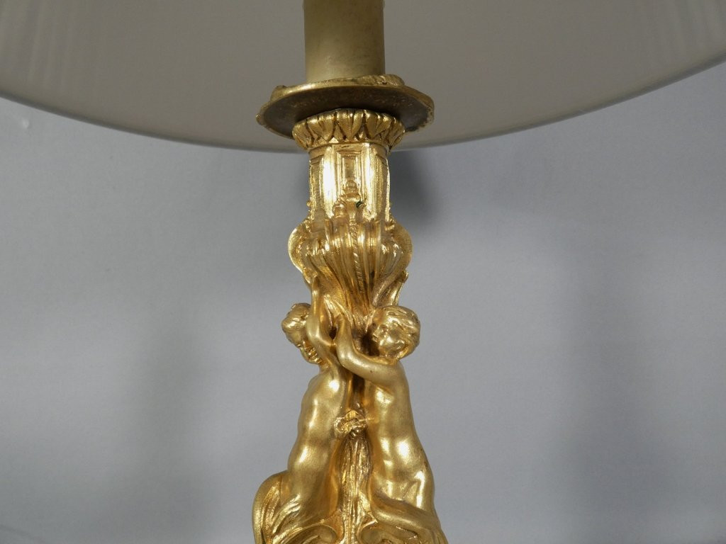 According To Meissonnier, A Gilt Bronze Lamp With Putti, Masonic Symbols, Late 19th Century-photo-4