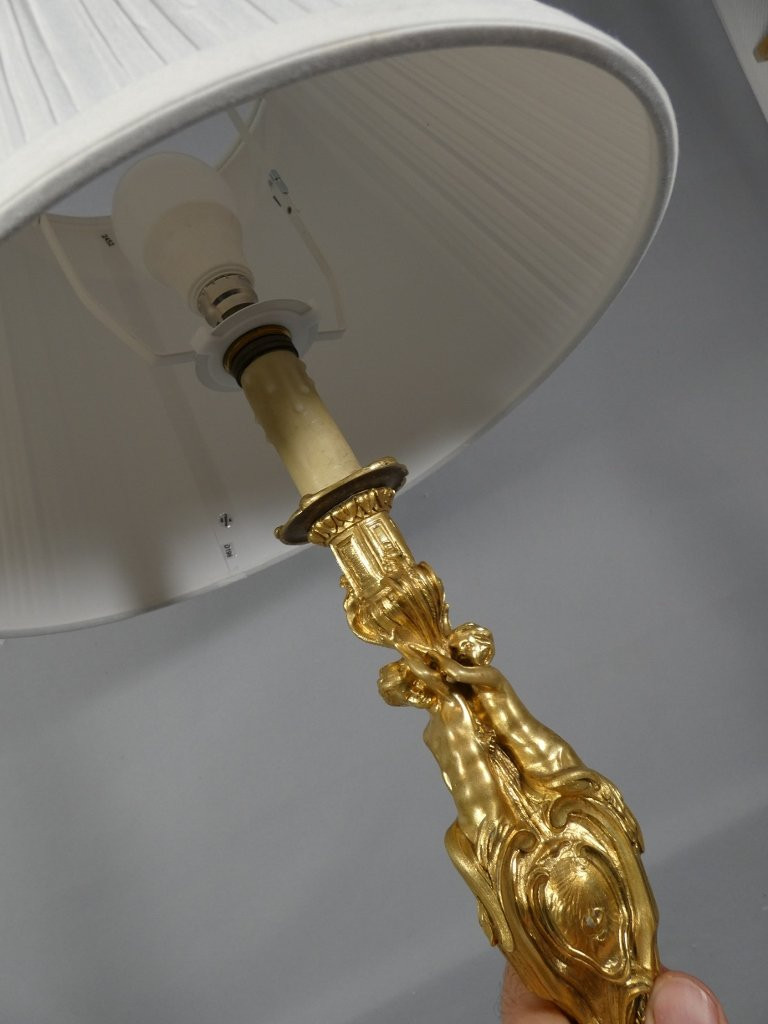 According To Meissonnier, A Gilt Bronze Lamp With Putti, Masonic Symbols, Late 19th Century-photo-5