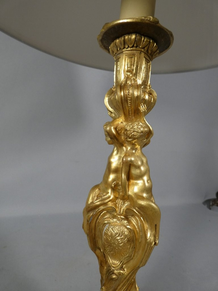 According To Meissonnier, A Gilt Bronze Lamp With Putti, Masonic Symbols, Late 19th Century-photo-8