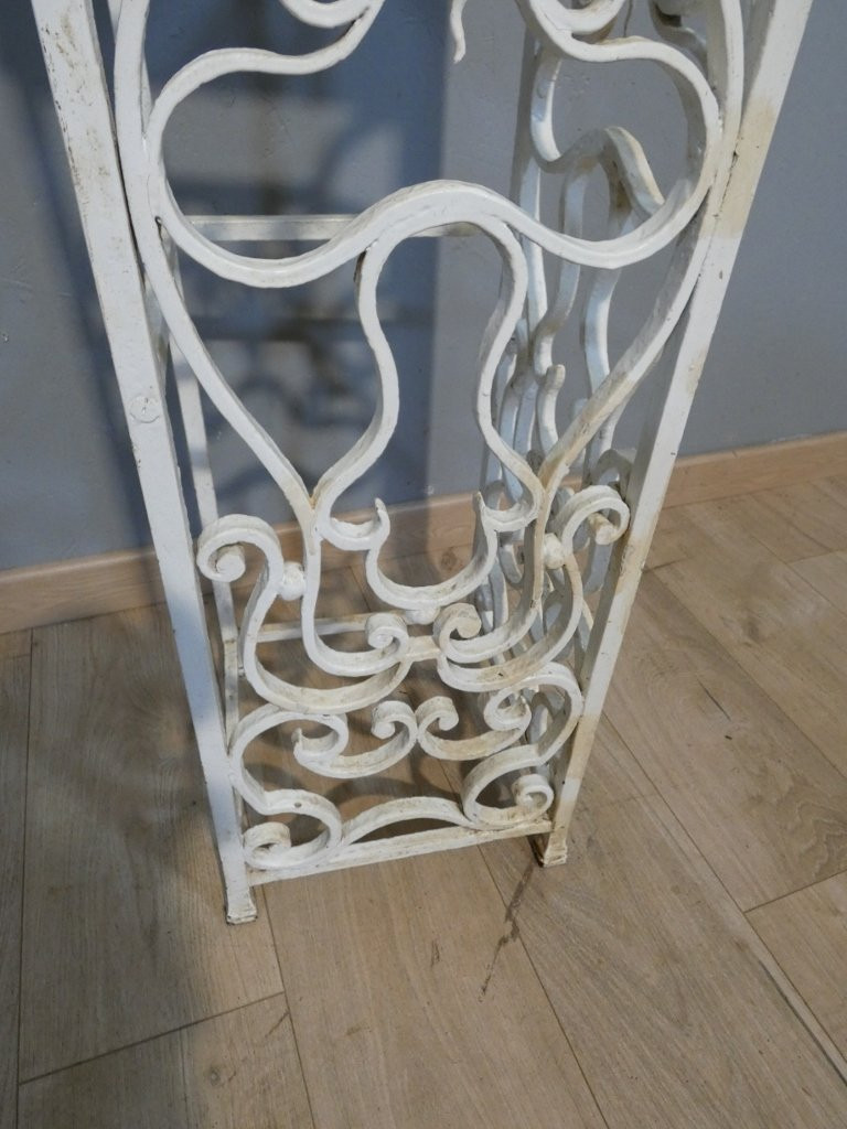 Wrought Iron Column, Painted White, With A Wooden Top, Early 20th Century-photo-4