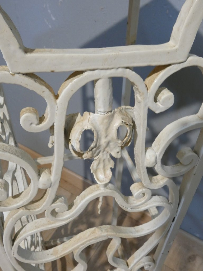 Wrought Iron Column, Painted White, With A Wooden Top, Early 20th Century-photo-5