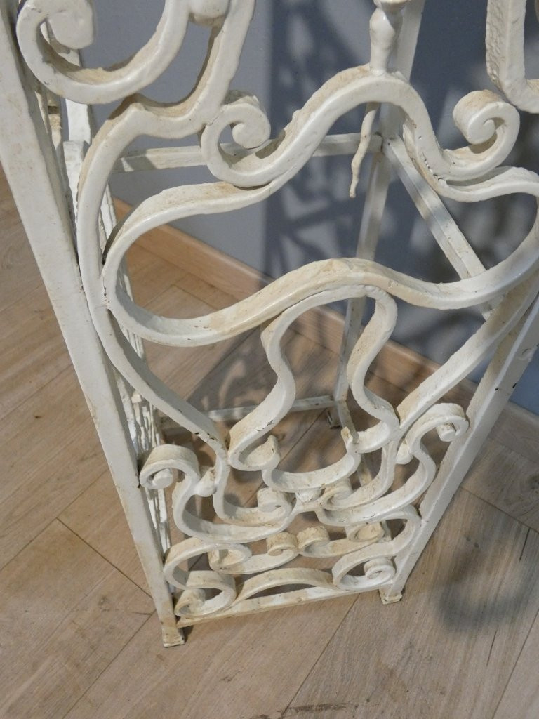 Wrought Iron Column, Painted White, With A Wooden Top, Early 20th Century-photo-6