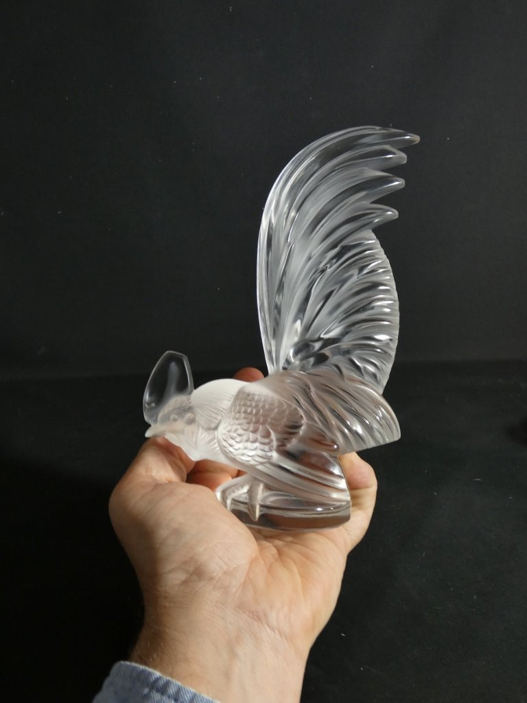 Lalique France, Dwarf Rooster, Crystal Statuette, Circa 1960-photo-1
