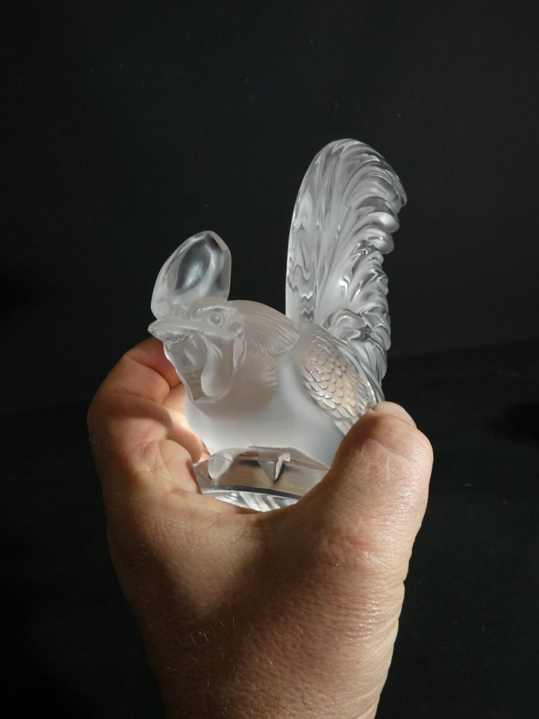 Lalique France, Dwarf Rooster, Crystal Statuette, Circa 1960-photo-3