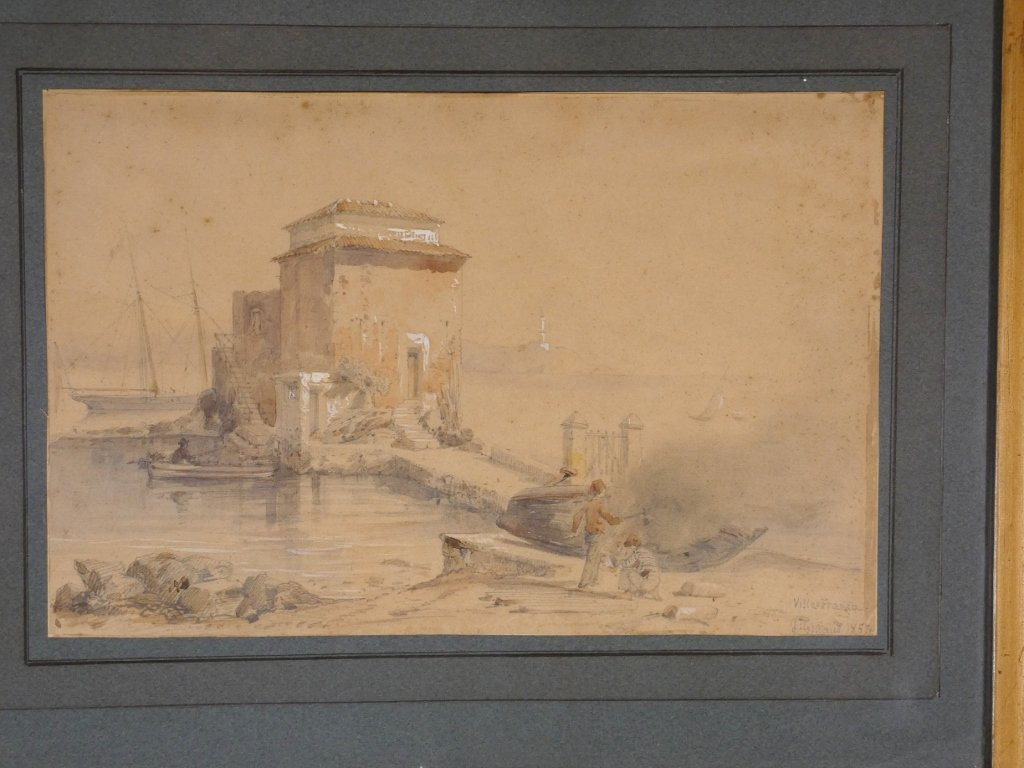 Jacques Guiaud, Italian Drawing, Villa Franca, Dated 1857 -photo-2