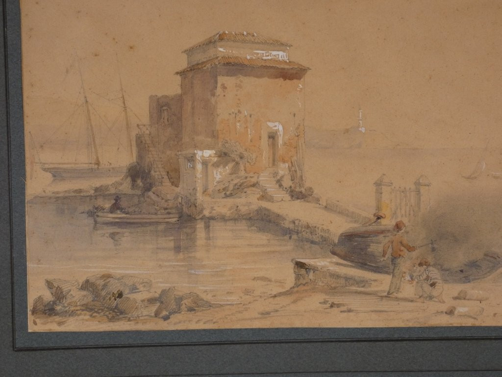 Jacques Guiaud, Italian Drawing, Villa Franca, Dated 1857 -photo-3