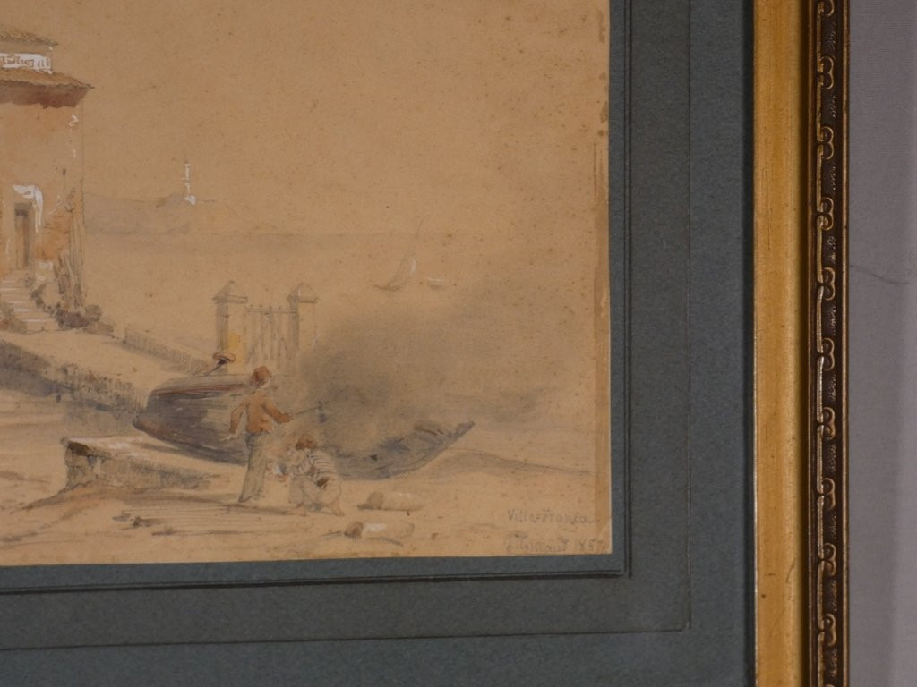 Jacques Guiaud, Italian Drawing, Villa Franca, Dated 1857 -photo-4