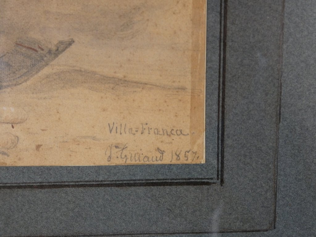 Jacques Guiaud, Italian Drawing, Villa Franca, Dated 1857 -photo-2