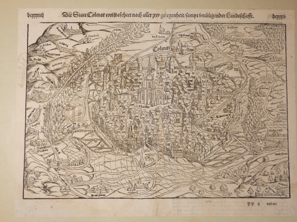 Colmar carte cosmographie de Munster en 1550, carte géographique ancienne