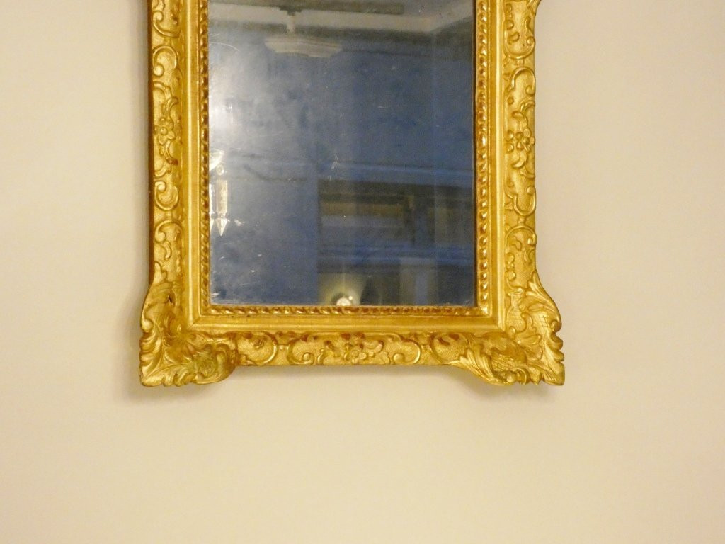 Miroir à fronton d'époque Louis XIV en bois sculpté et doré, XVIII ème siècle-photo-1