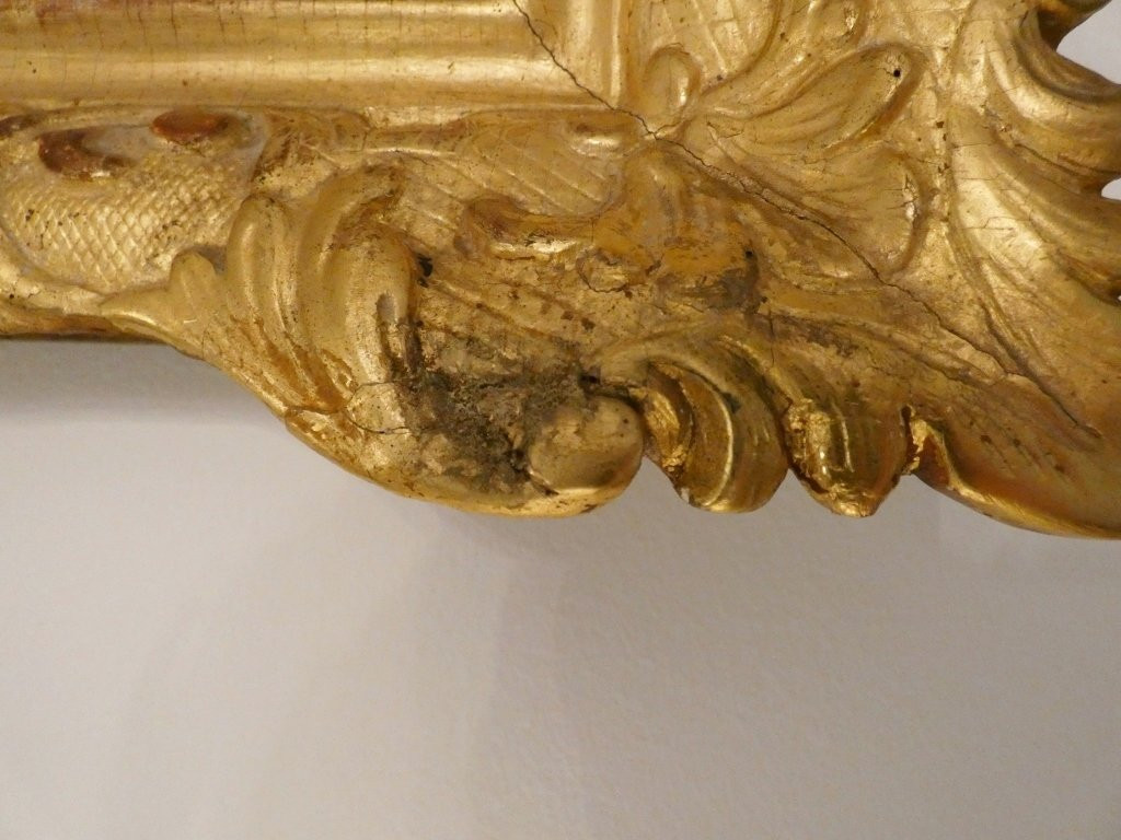 Miroir à fronton d'époque Louis XIV en bois sculpté et doré, XVIII ème siècle-photo-4