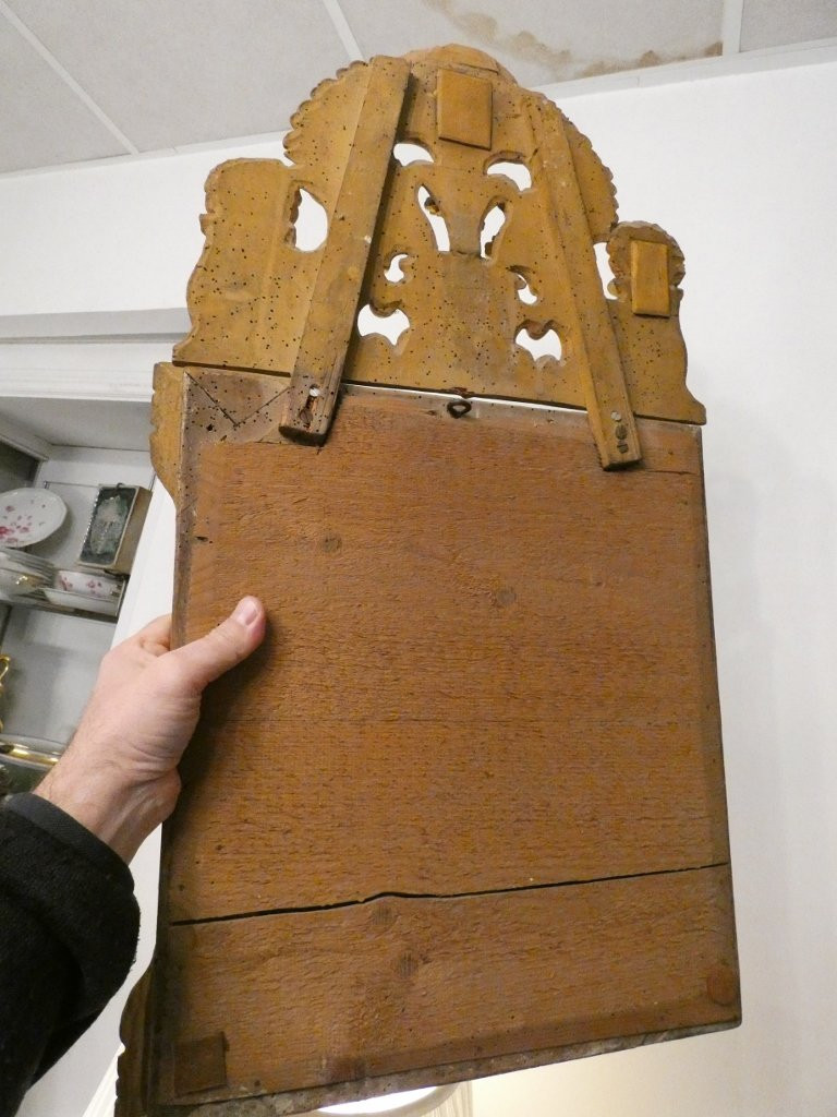 Miroir à fronton d'époque Louis XIV en bois sculpté et doré, XVIII ème siècle-photo-8