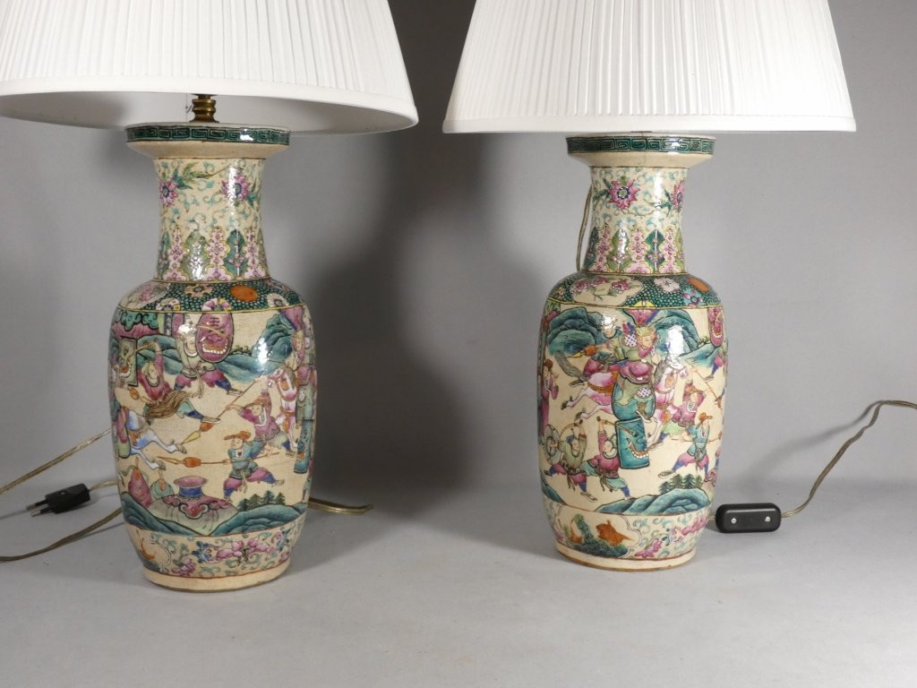 Paire de vases lampes en céramique Chine, époque fin XIX ème-photo-2