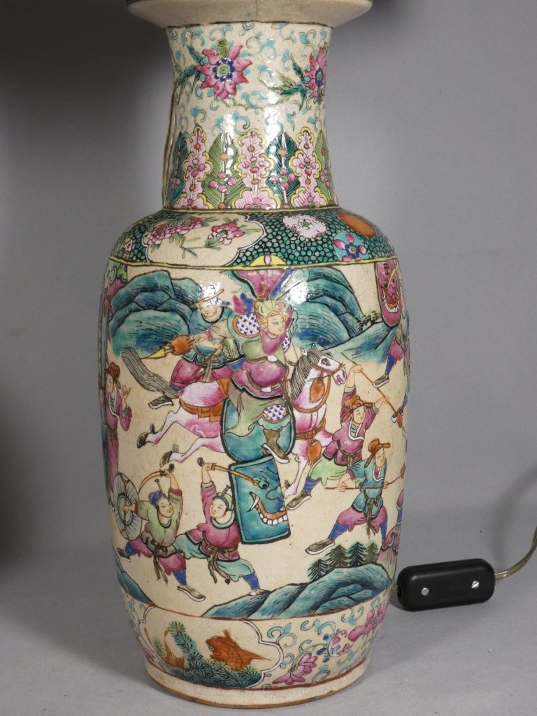 Paire de vases lampes en céramique Chine, époque fin XIX ème-photo-3