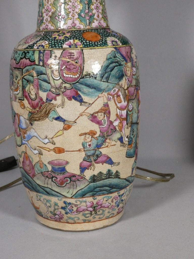 Paire de vases lampes en céramique Chine, époque fin XIX ème-photo-4