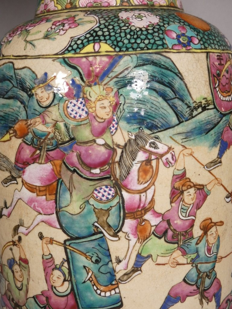 Paire de vases lampes en céramique Chine, époque fin XIX ème-photo-2