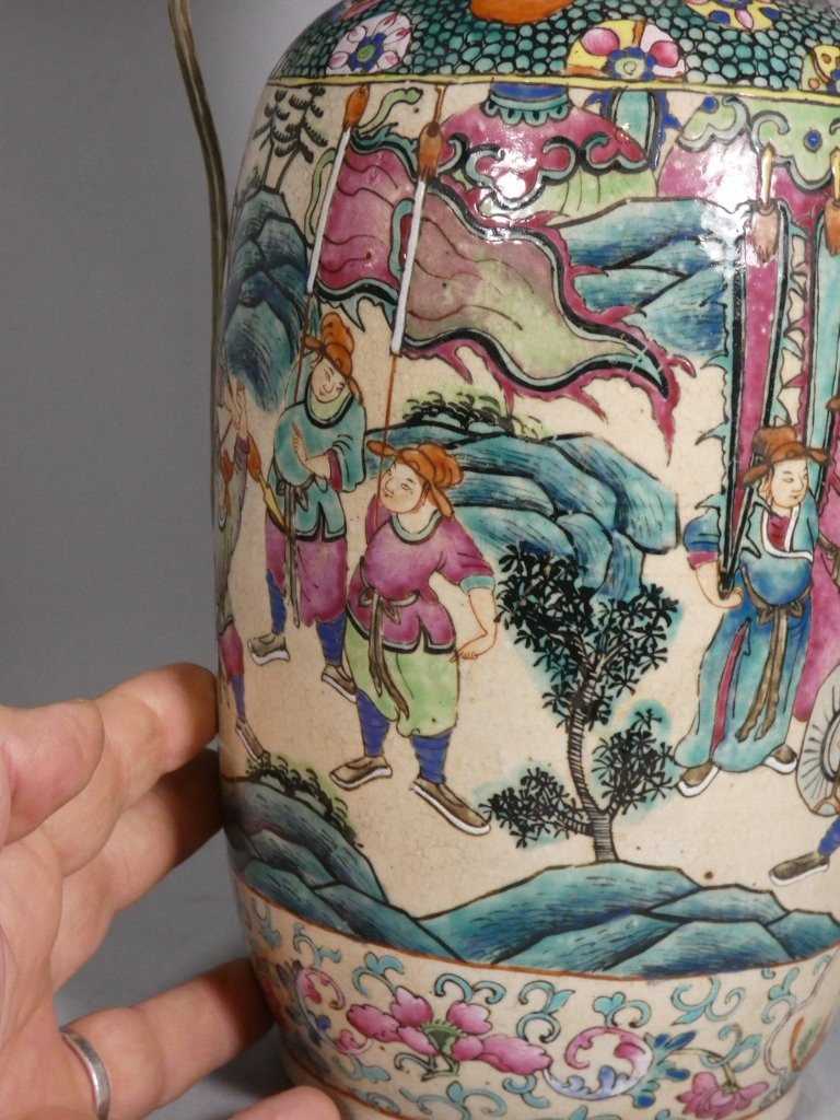 Paire de vases lampes en céramique Chine, époque fin XIX ème-photo-3
