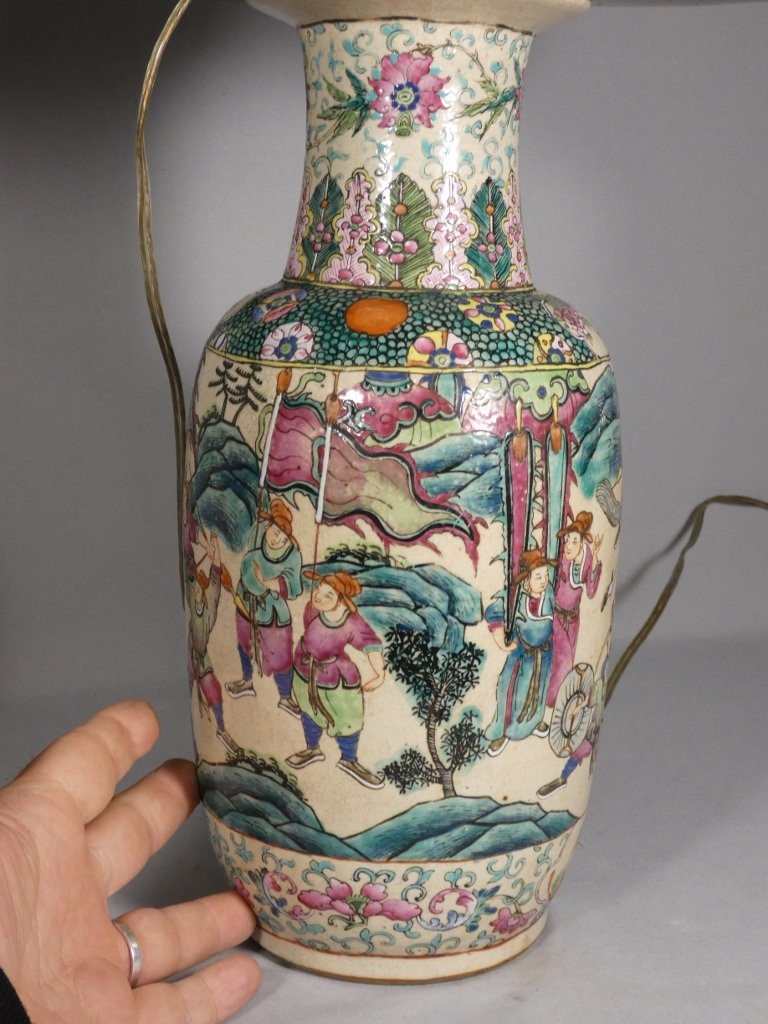 Paire de vases lampes en céramique Chine, époque fin XIX ème-photo-4