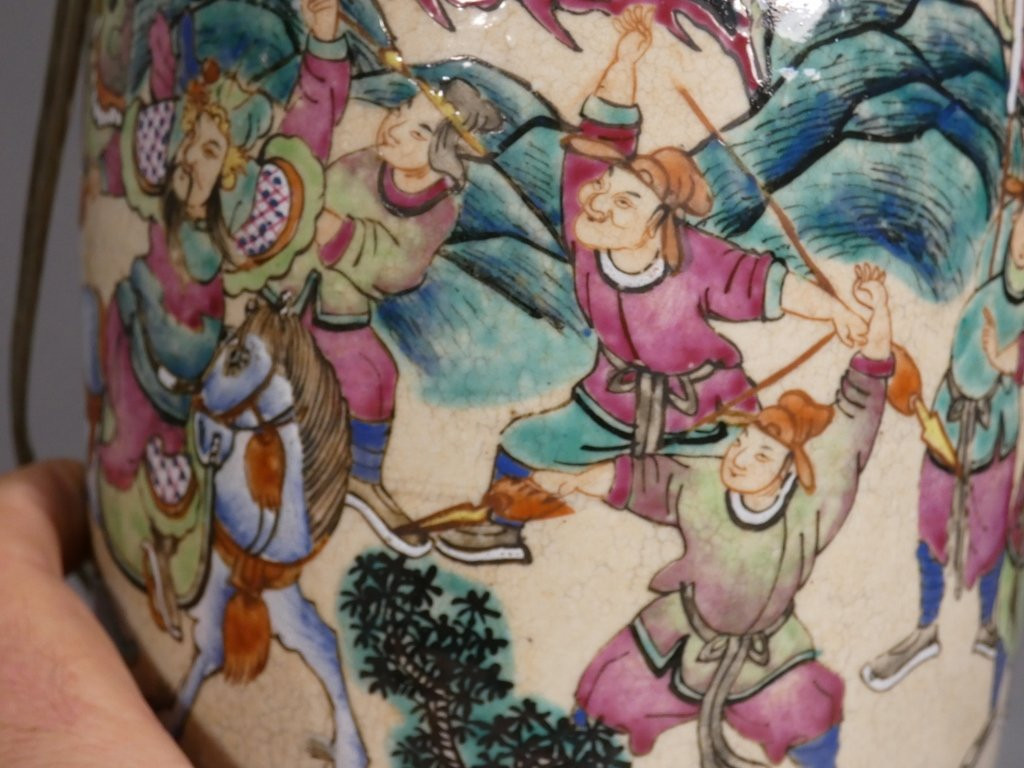 Paire de vases lampes en céramique Chine, époque fin XIX ème-photo-5