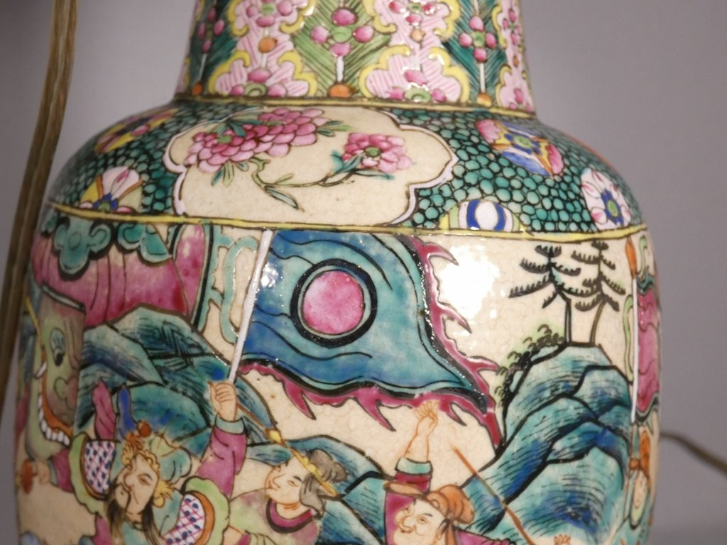 Paire de vases lampes en céramique Chine, époque fin XIX ème-photo-6