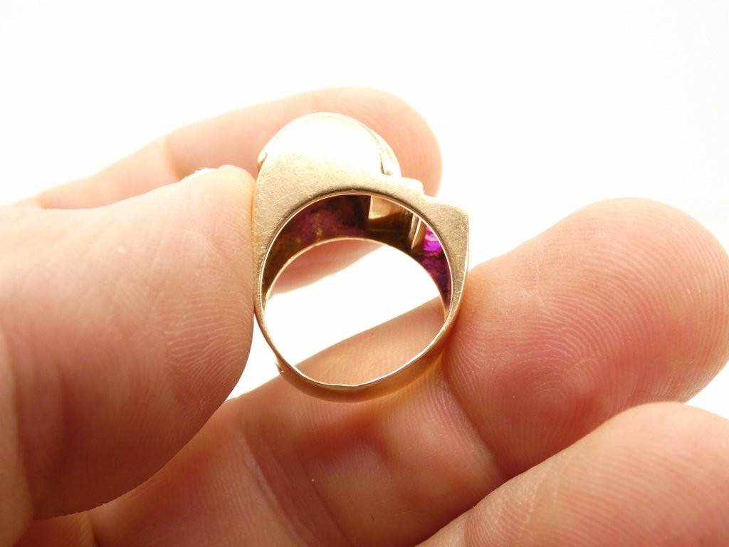 Bague Tank asymétrique diamant et rubis sur or jaune, époque 1940-photo-4