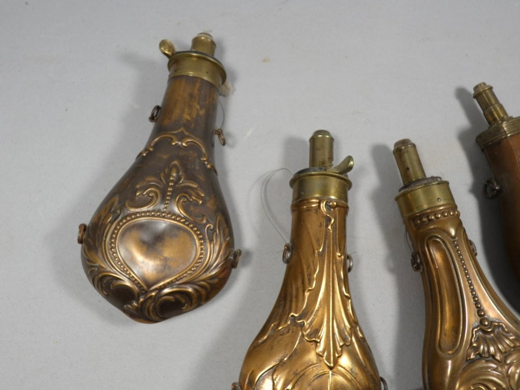 Collection Of 4 19th Century Copper Powder Flasks-photo-4