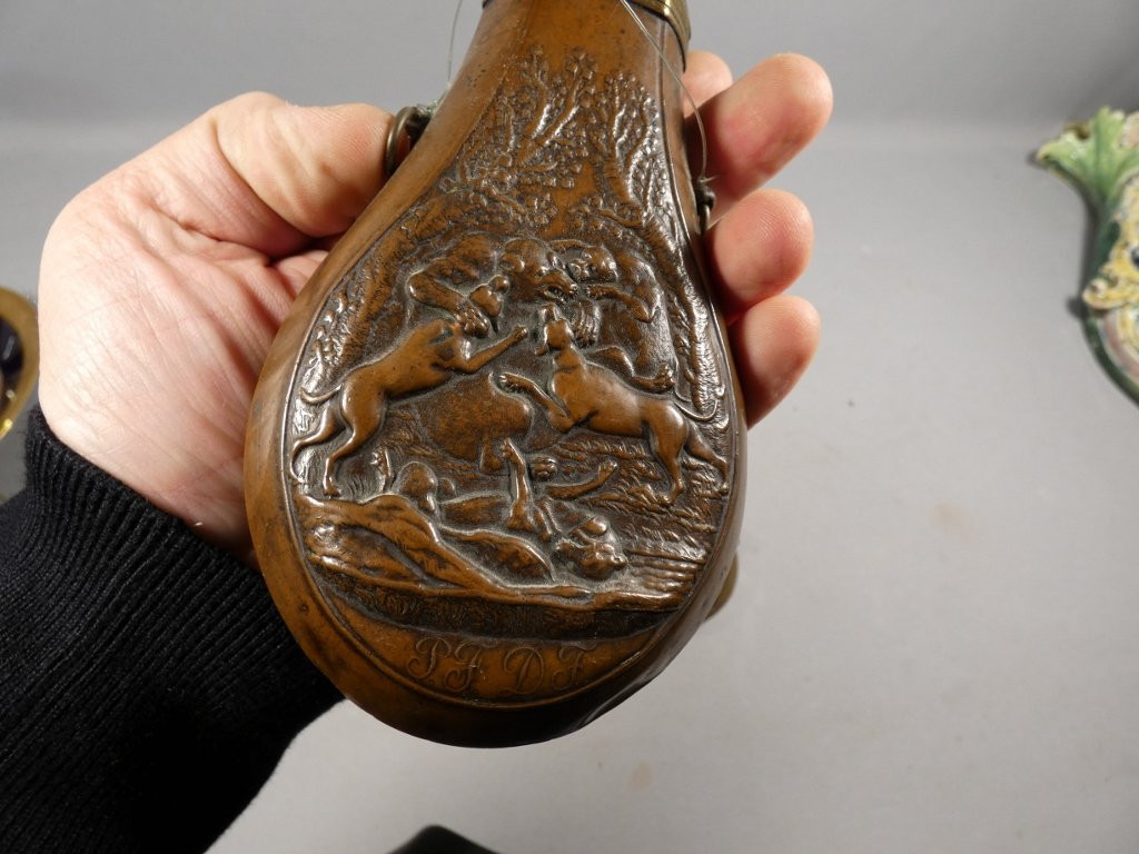 Collection Of 4 19th Century Copper Powder Flasks-photo-5