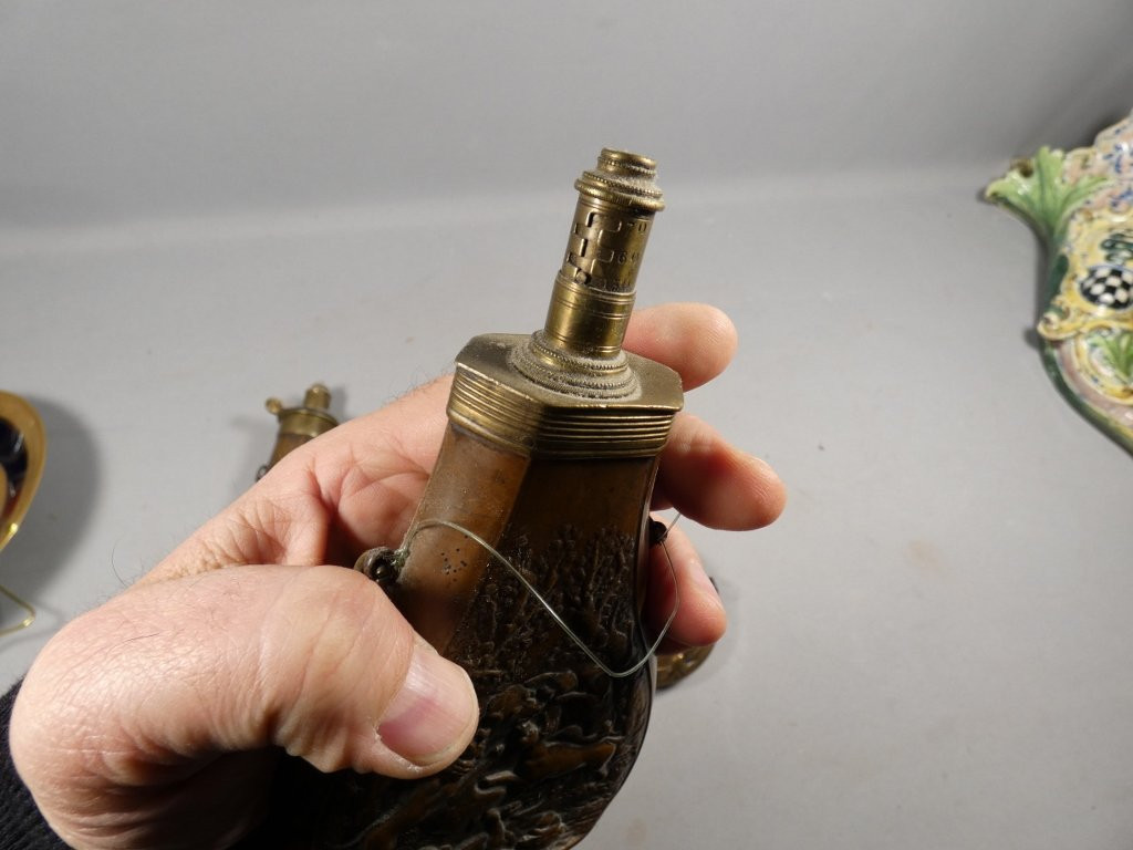 Collection Of 4 19th Century Copper Powder Flasks-photo-6