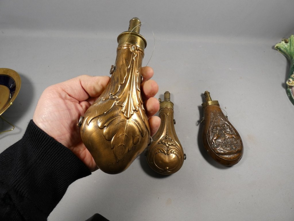 Collection Of 4 19th Century Copper Powder Flasks-photo-8