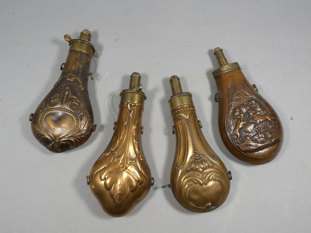 Collection Of 4 19th Century Copper Powder Flasks