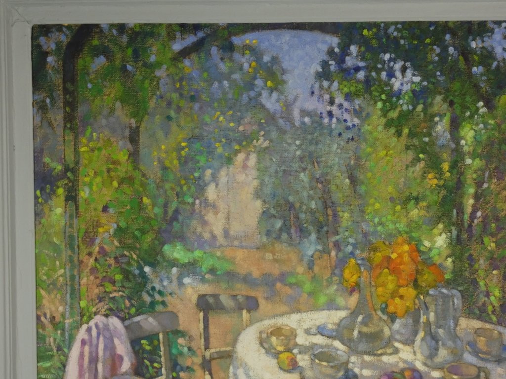 Déjeuner sous la tonnelle, tableau huile sur toile par Paul Terpereau (1893-1975)-photo-3