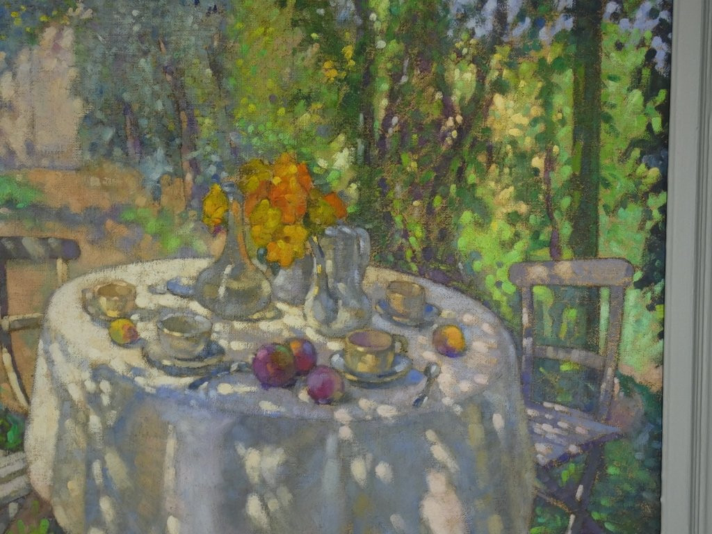 Déjeuner sous la tonnelle, tableau huile sur toile par Paul Terpereau (1893-1975)-photo-1