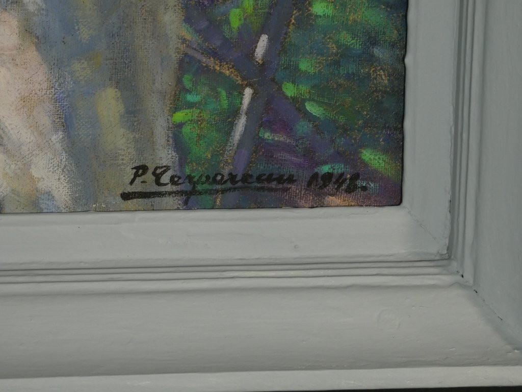 Déjeuner sous la tonnelle, tableau huile sur toile par Paul Terpereau (1893-1975)-photo-6