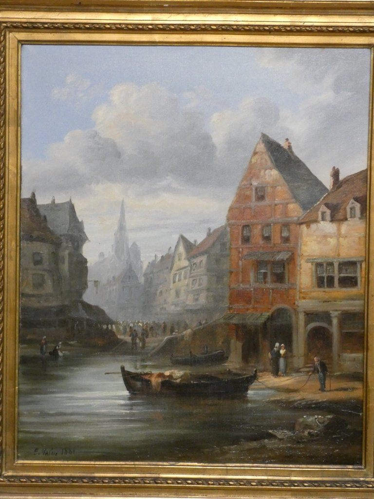 Lively Normandy Seaside Scene, Oil On Canvas, Animated By E. Valin, 1881-photo-3