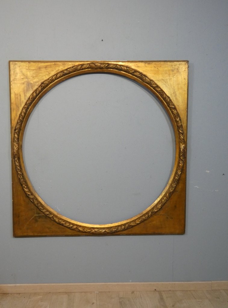Grand cadre rond couronne feuilles de laurier, style Louis XVI Empire, époque début XX ème-photo-2