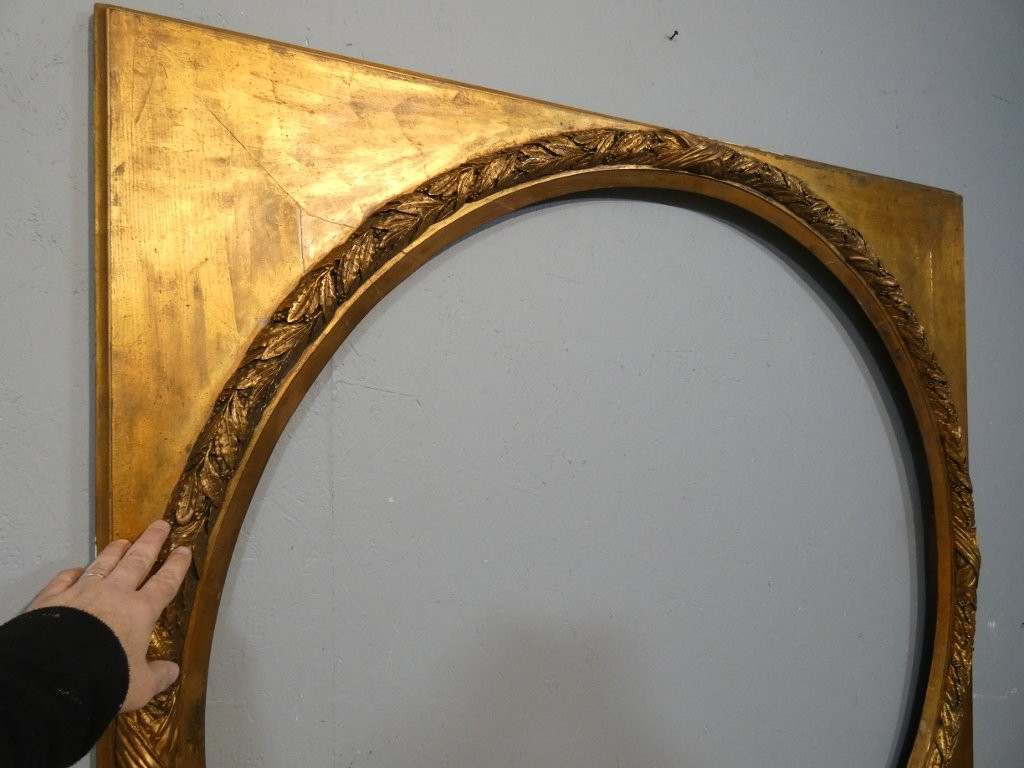 Grand cadre rond couronne feuilles de laurier, style Louis XVI Empire, époque début XX ème-photo-1