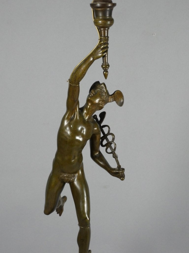 Flying Mercury After Jean De Bologne, Bronze Sculpture Mounted As A Lamp, 19th Century-photo-2