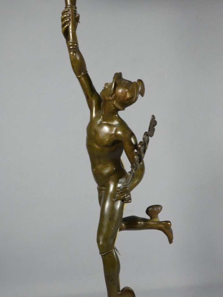 Flying Mercury After Jean De Bologne, Bronze Sculpture Mounted As A Lamp, 19th Century-photo-4