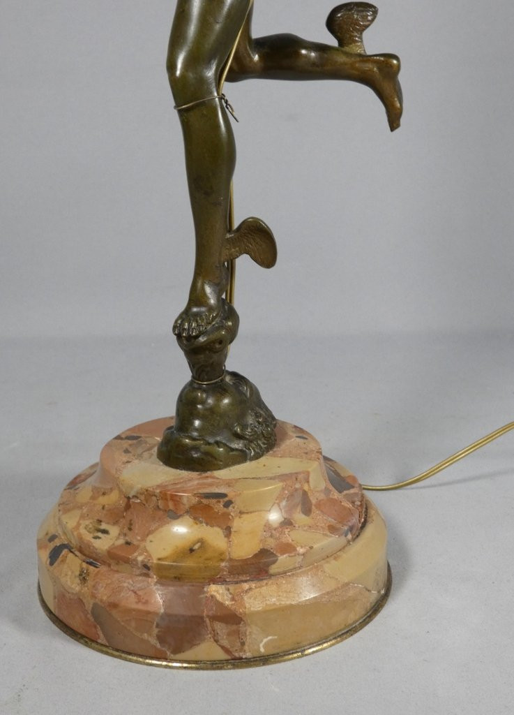 Flying Mercury After Jean De Bologne, Bronze Sculpture Mounted As A Lamp, 19th Century-photo-1