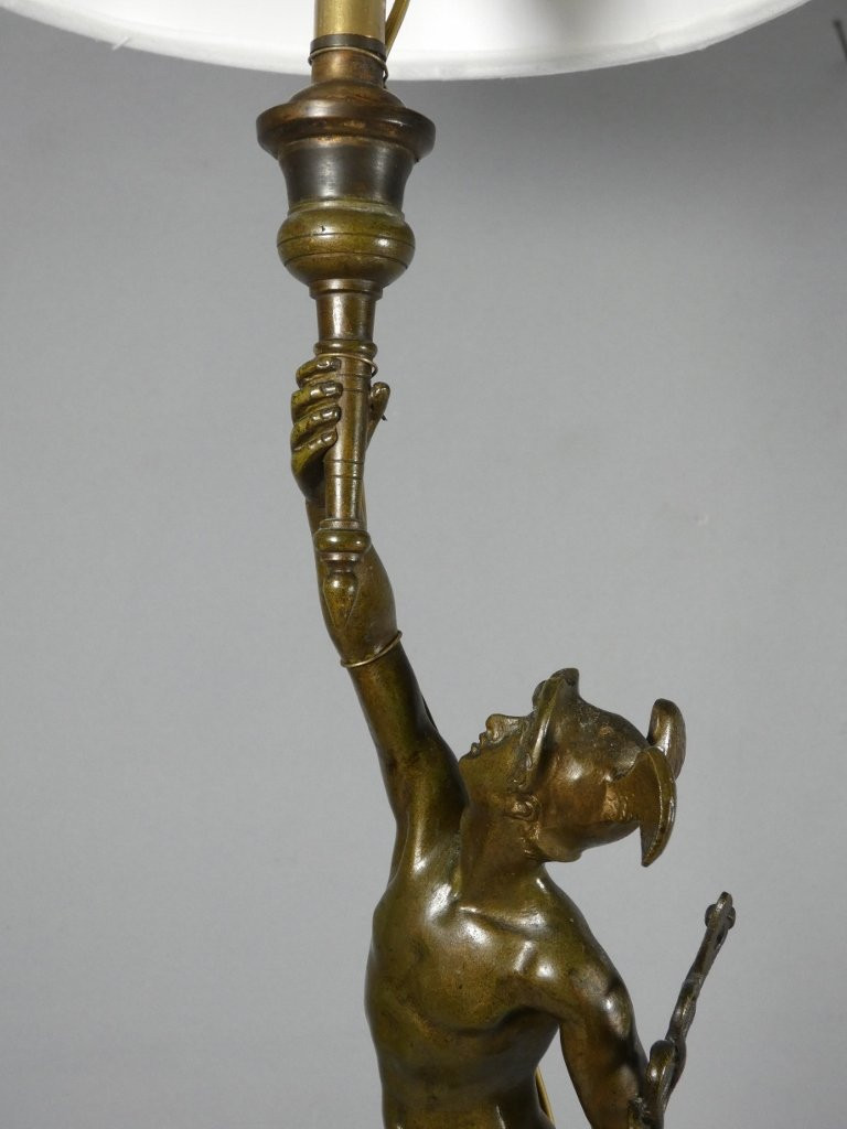 Flying Mercury After Jean De Bologne, Bronze Sculpture Mounted As A Lamp, 19th Century-photo-2