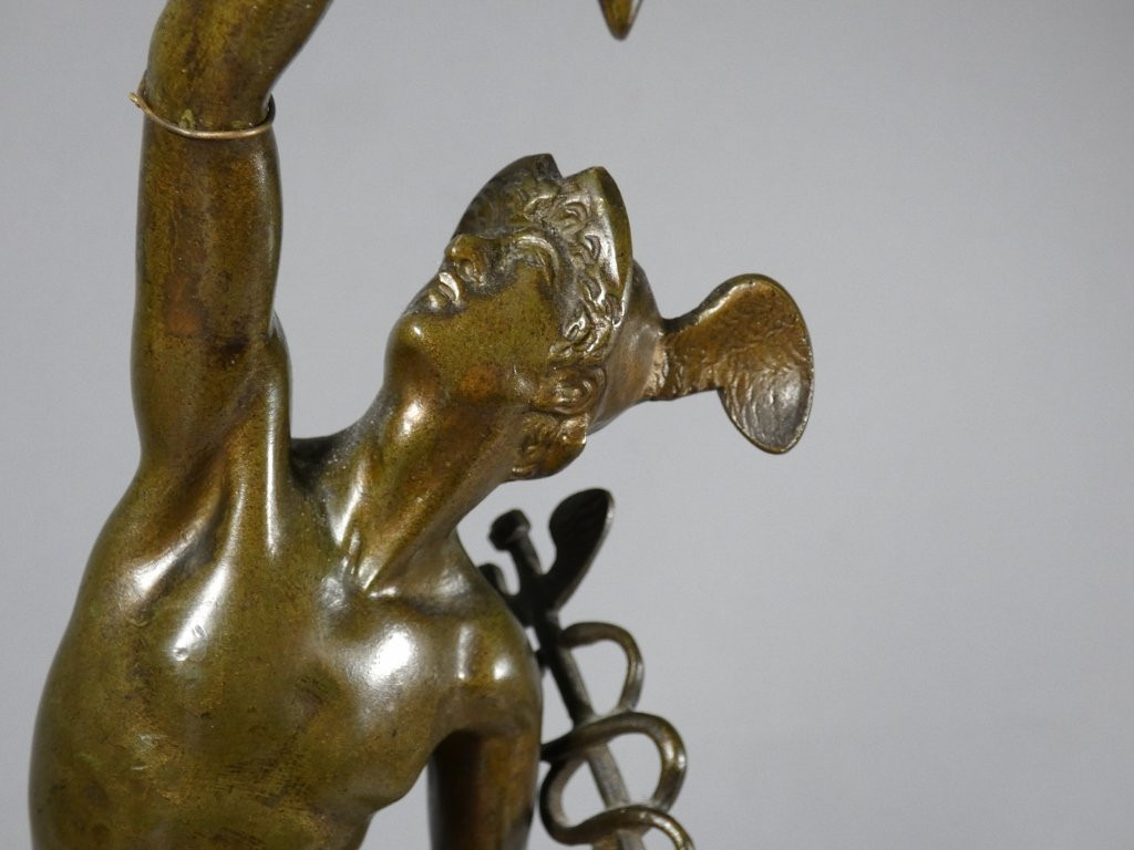 Flying Mercury After Jean De Bologne, Bronze Sculpture Mounted As A Lamp, 19th Century-photo-3