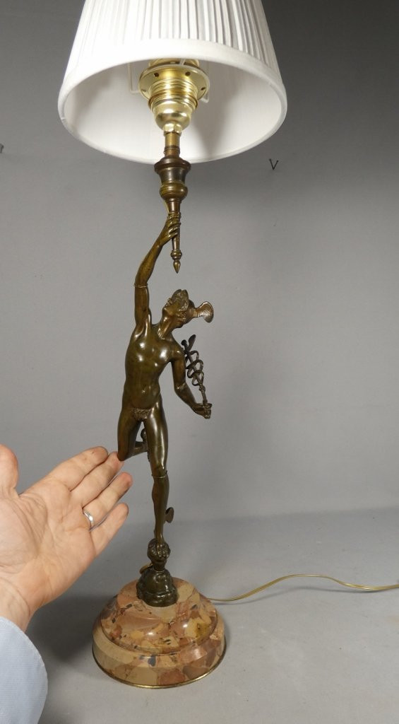 Flying Mercury After Jean De Bologne, Bronze Sculpture Mounted As A Lamp, 19th Century-photo-7