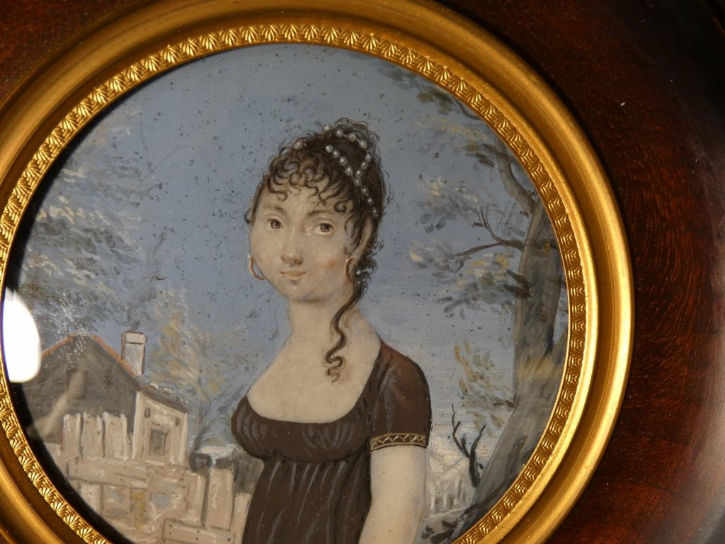 Portrait miniature d'une jeune femme &eacute;poque Empire, d&eacute;but XIX &egrave;me-photo-1