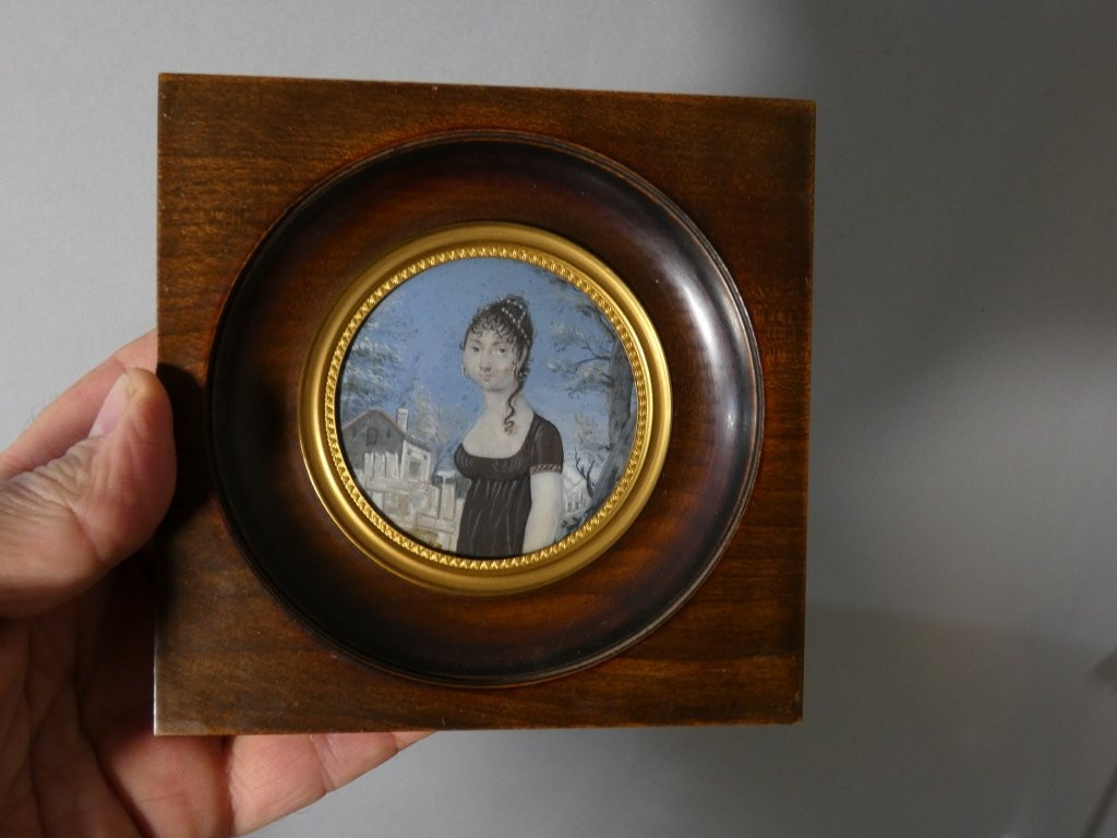 Portrait miniature d'une jeune femme &eacute;poque Empire, d&eacute;but XIX &egrave;me-photo-2