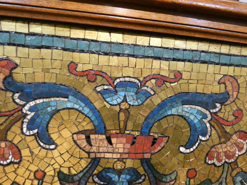 Tall Planter On A Stand, Made Of Walnut And Mosaic, Late 19th Century-photo-3