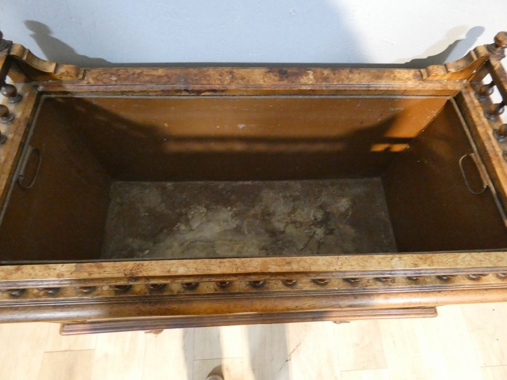 Tall Planter On A Stand, Made Of Walnut And Mosaic, Late 19th Century-photo-5