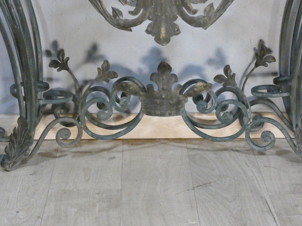 Wrought Iron, Sheet Metal And Marble Console In The Louis XV Style, Mid-20th Century-photo-4