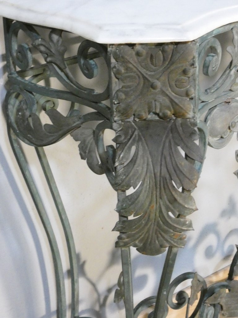 Wrought Iron, Sheet Metal And Marble Console In The Louis XV Style, Mid-20th Century-photo-1